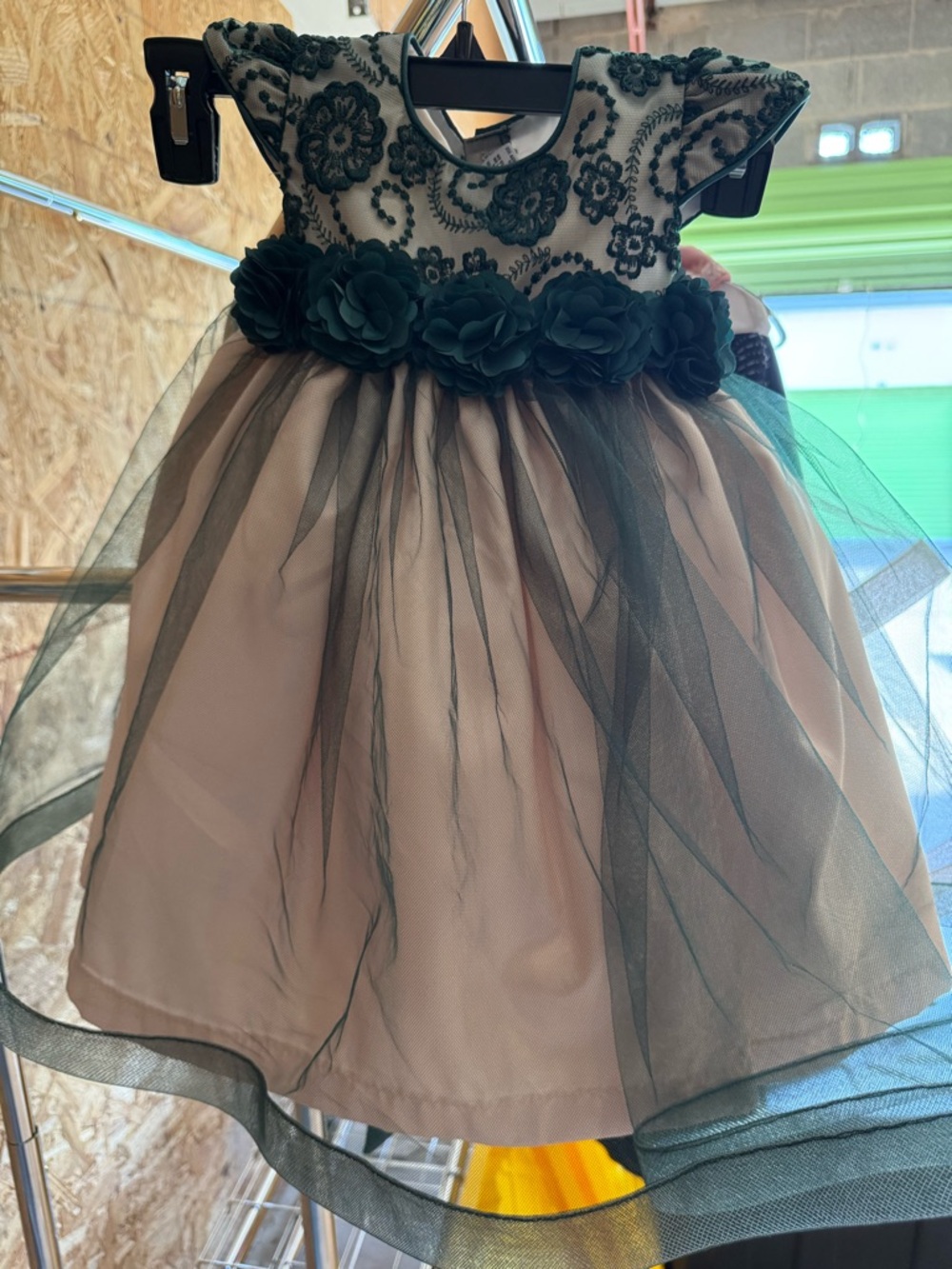 TALLIA Black Lace & Blush Pink Flower Waist Tulle Formal Dress